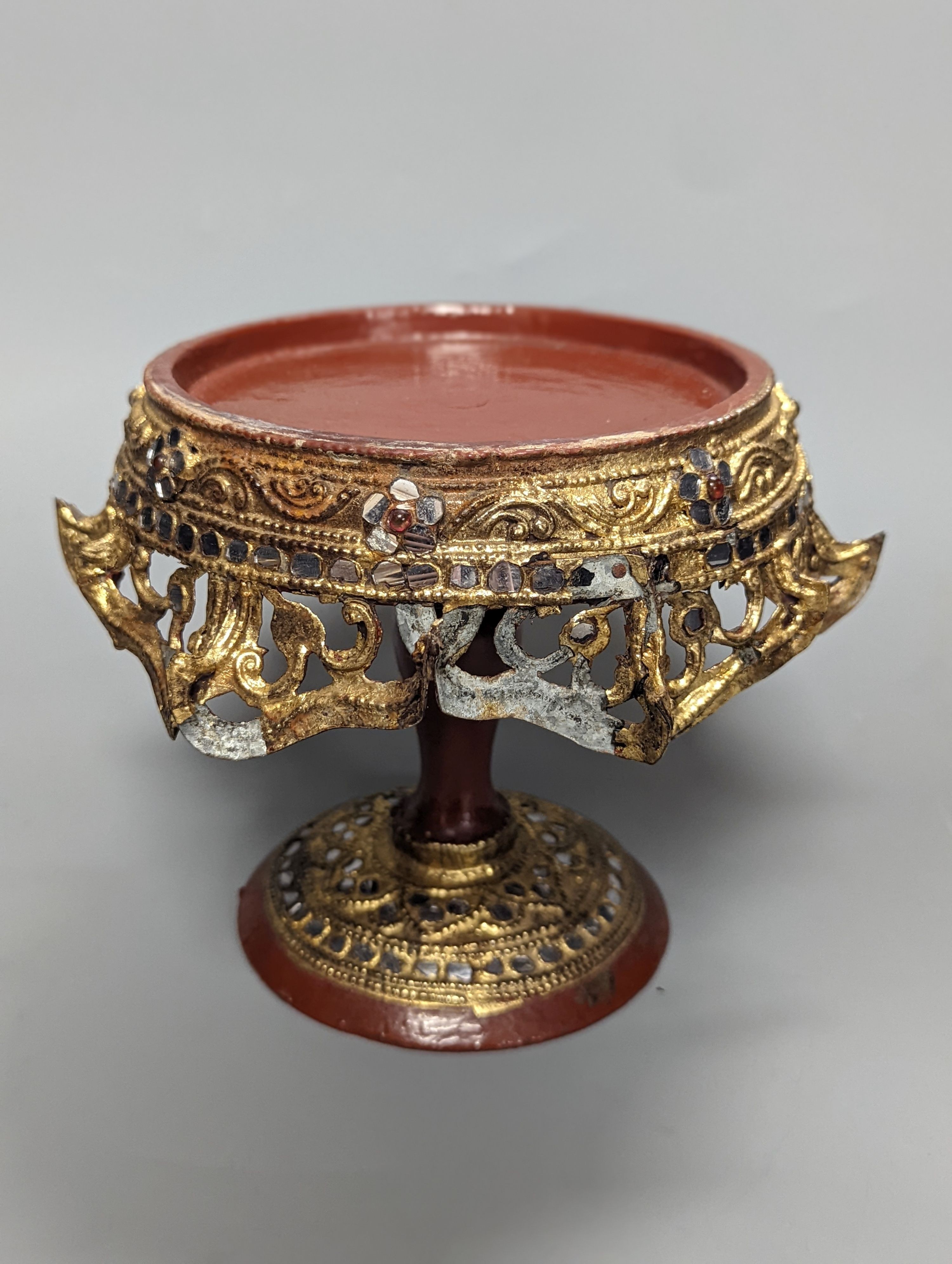 A Burmese painted gilt decorated metal, wood and composition ‘phoenix’ Betel box, total height 32cm